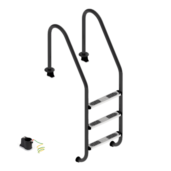 87188091 Ljestve FLEXINOX NERO s 4 gazišta INOX 316, s protukliznom gumom na gazištu