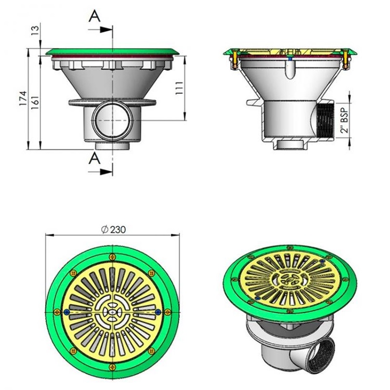 Podni ispust 210mm ABS 2'' UN za liner